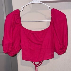 Vibrant Pink Puff Sleeve Blouse